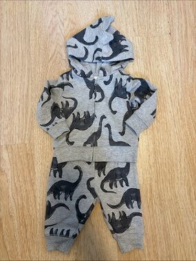 Carter's Gray Hoodie & Jogger Set with Black Dinosaur Print
